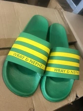 Wray & Nephew Slide Sandals Slip On Shoes GREEN YELLOW STRIPES 11-12 US
