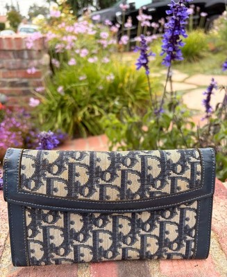Christian Dior Paris Logo Fabric & Leather Long Wallet Free Shipping US Seller