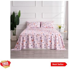 Breathable Pink Botanical Queen Sheet Set - 4-Piece Floral Microfiber Design