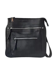 Roma Leathers Black Triple Zip Pocket Concealment Crossbody Bag