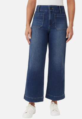 Scotch & Soda Wide Leg Crop Patch Pocket Jeans  Women s Denim, Dark blue Size 14