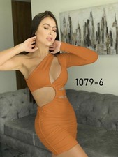 Women's Orange One-Sleeve Cut-Out Ruched Bodycon Mini Dress