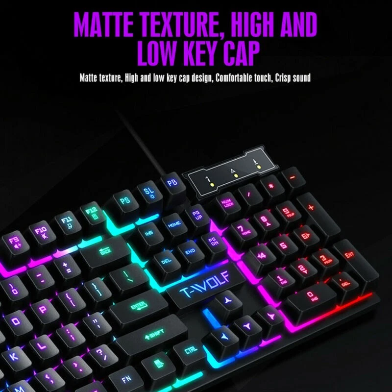Rainbow LED Gaming Keyboard & Mouse Set Multicolor Changing Backlight Mouse Mice - Image 4 of 4