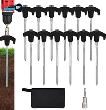 12 Pack Screw in Tent Stakes Heavy Duty,8 Inch Ground Anchors Screw