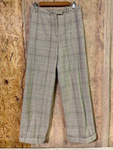 Celine, Pantalon tailleur Céline en laine à carreaux gris beige femme 40 L Vintage Wool