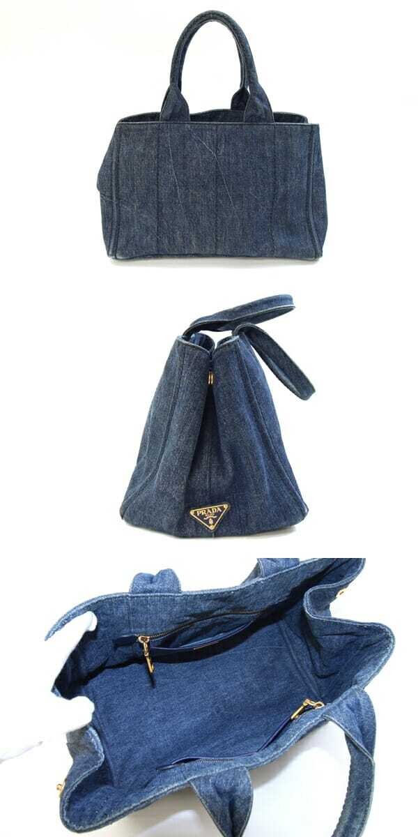 Prada Tote Bag Canapa B1877B Blue Denim Used Handbag Logo Bag Ladies from japan thumbnail 2