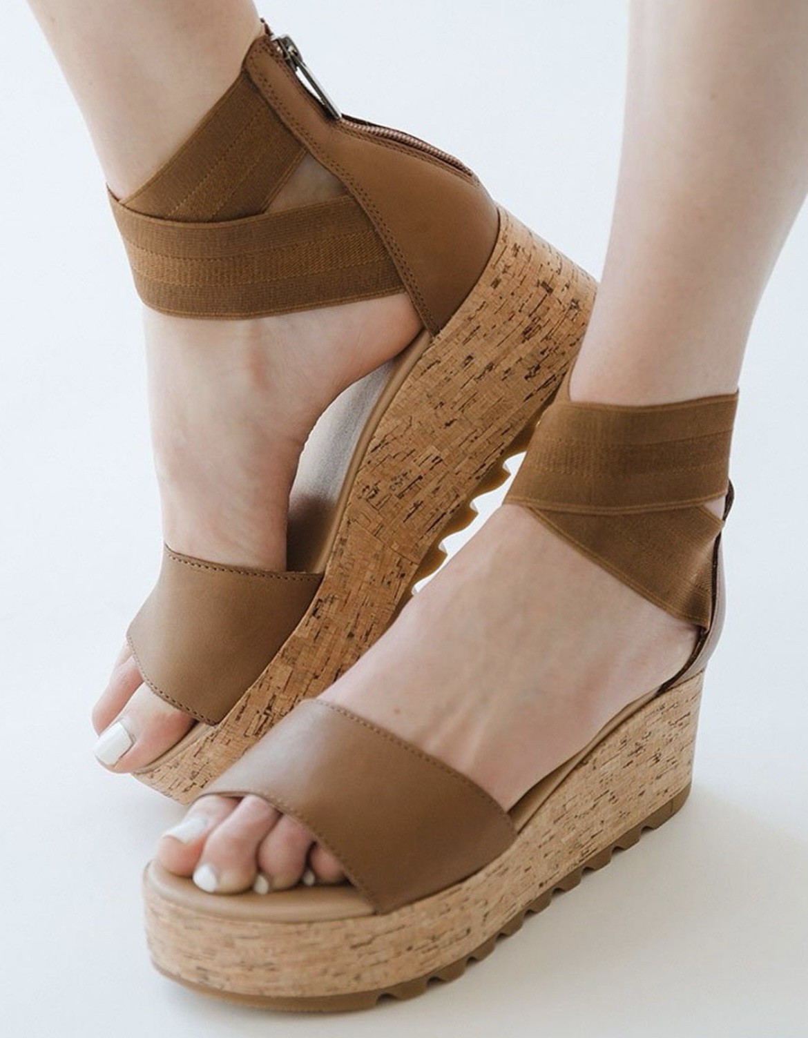 SOREL Cameron Velvet Tan Platform Wedge Sandal Size 7.5 Ankle Strap