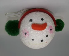 Large styrofoam Snowman Head Ornament Green Fuzzy Earmuffs Christmas Ornament