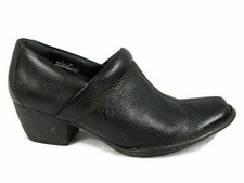Born Women's Comfort Work Boot Booties Clogs Black Pebbled Leather Slip On 8M