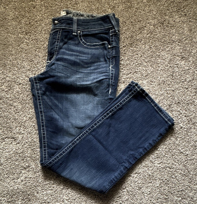 Ariat Womens Mid Rise Straight Stretch Jeans Sz 34L Dark Wash Blue Western