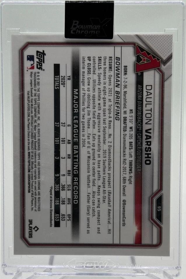 Daulton Varsho 2021 Bowman Chrome X Green Xfractor Refractor Rookie RC /31 RARE - Image 2 of 2