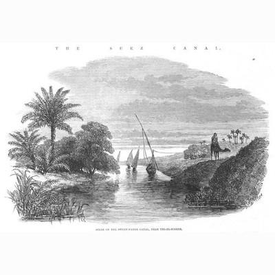 SUEZKANAL Süßwasserkanal bei Tel-El-Kibeer - antiker Druck 1863