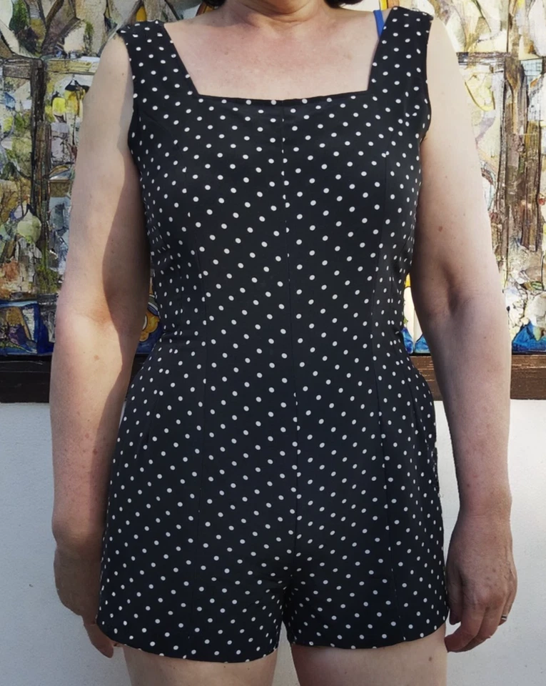 Mameluco Esprit vintage de principios de los 80 blanco y negro a lunares cintura ajustada talla 5/6 Foto 2 de 4