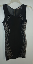 Papaya sexy clubbing mini dress black mesh silver stud work zipper back  S