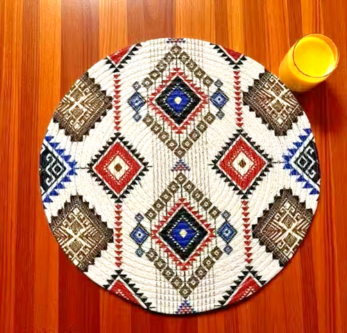 Boho Tribal Round Placemats Set of 4 Cotton Woven Table Mats 15 Inch - Picture 1 of 3