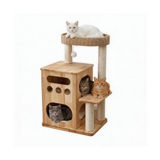 Wooden Cat Tree for Big Cats, Luxury Cat Tower with Scratching Post for Indoo...