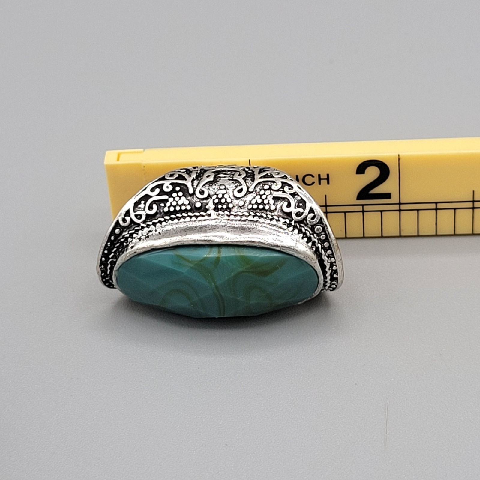 Faceted Green Chalcedony Stone Statement Ring Sil… - image 7