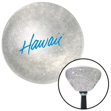 Blue Hawaii Text Clear Retro Metal Flake Shift Knob w/ M16x1.5 Insert Shifter