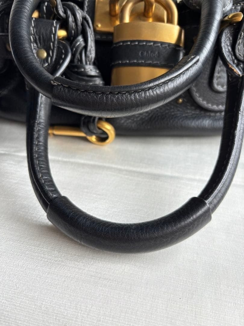Chloe Paddington Mini Black Leather Handbag Satchel w/Padlock, Key