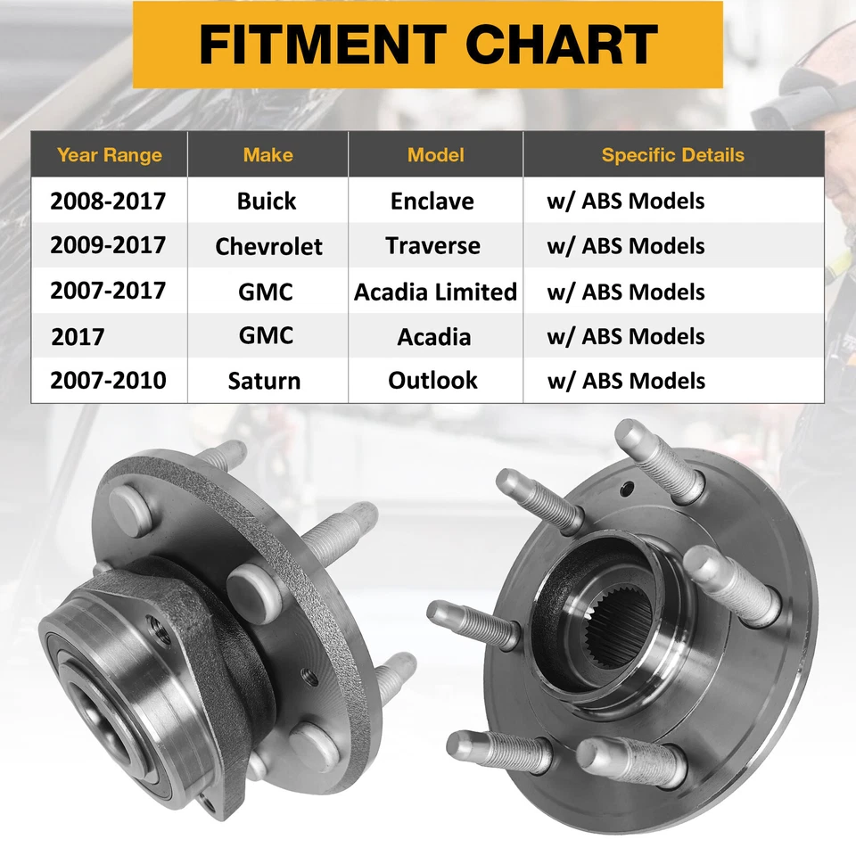Front and Rear Wheel Hub Bearings Set of 4 for 2008-2017 Buick Enclave 3.6L V6 Foto 4 de 4