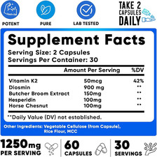 Vein Vitality 1250Mg Diosmin Hesperidin Complex for Varicose Veins Treatment ...