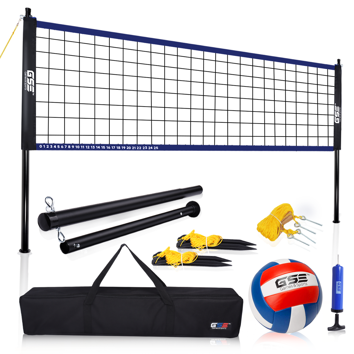 Portable Volleyball Set w/Net System & Volleyball Ball/Pump for