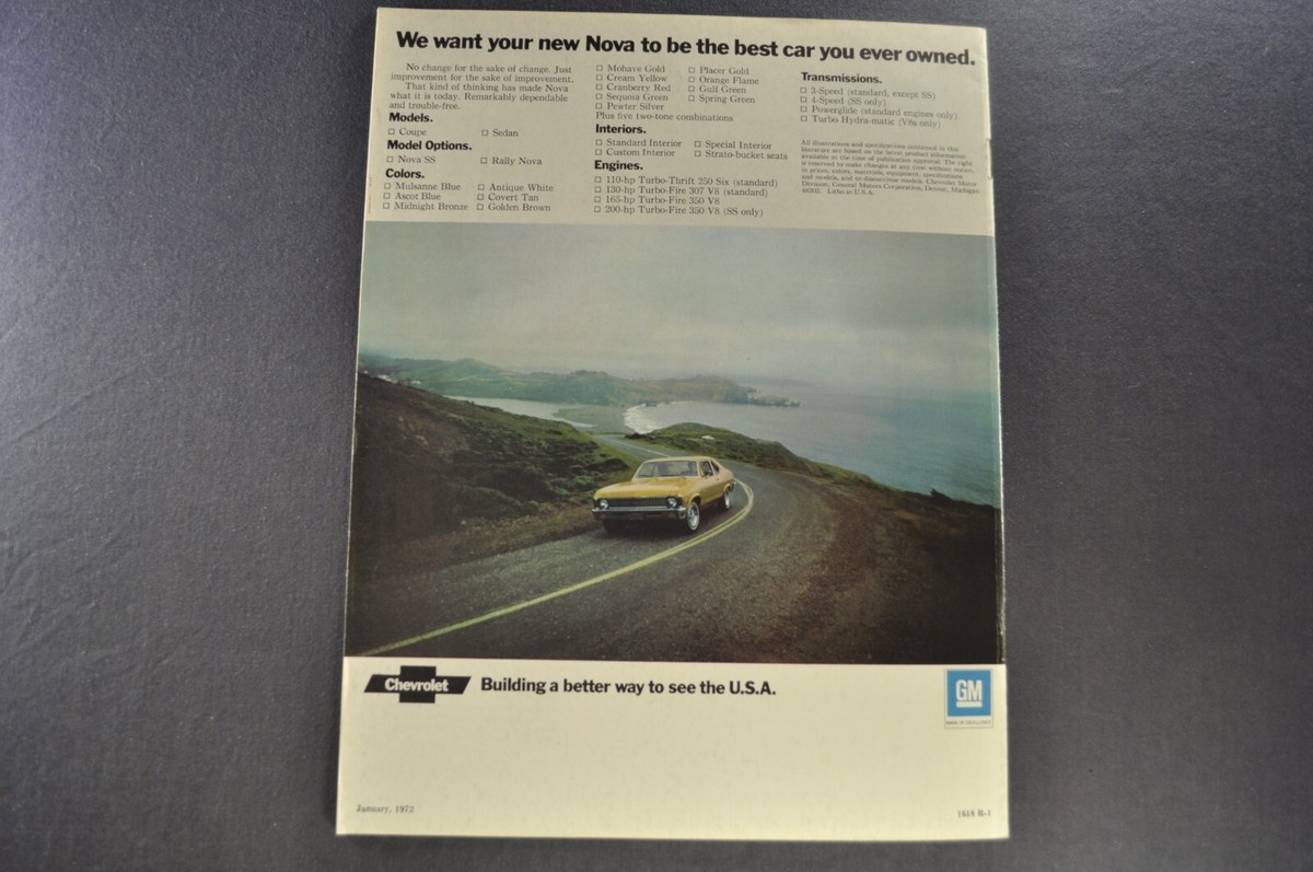 1972 Chevrolet Nova Brochure Rally SS Coupe Excellent Original 72