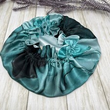 Reversible 100 pure silk bonnet Turquoise and Aqua double layer sleeping cap
