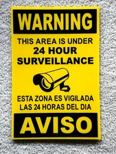 Security Video Surveillance Warning  24 Hr Coroplast  Sign 8x12 Spanish English