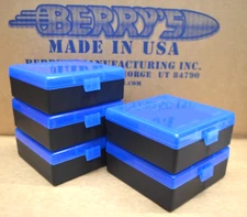 5 x 38 / 357 BERRY AMMO BOXES 100 ROUND STORAGE & RELOADING (BLUE / BLACK )