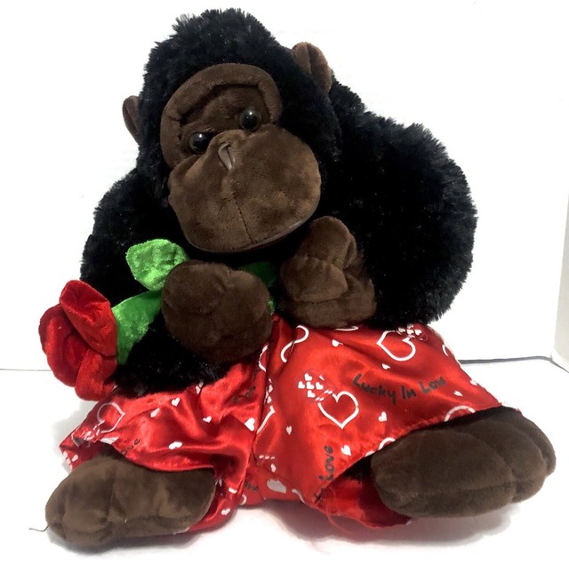 🌹17" Lucky In Love Gorilla Holding a Rose Romance Valentine Plush
