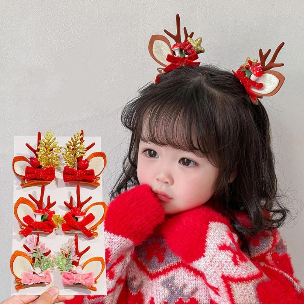 Bow Antler Hairpin Flower Deer Horn HeadWear Christmas Hair Clip