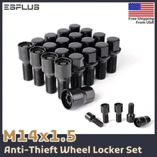 20x M14x1.5 Black Wheel Lock Lug Bolt Combo 28mm Shank Fit Volvo AM BMW Maserati