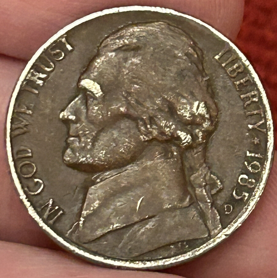 1985 D Jefferson Nickel Planchet Error Missing Clad Error Clashed