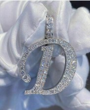 2CT Round Cut Lab-Created Diamond Letter D Pendant 14K White Gold Plated Silver