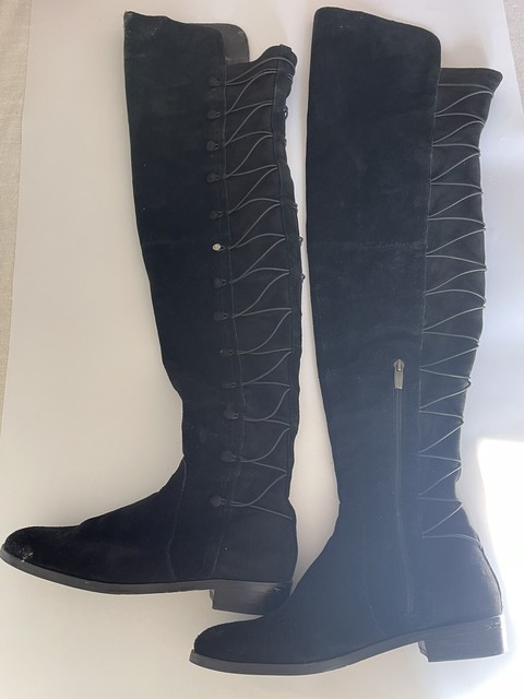 Knee BOOTS Black Leather Size 