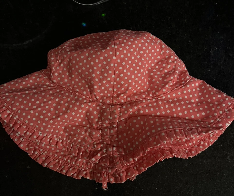 Gymboree Sun Hat Bucket Hat Coral White Polka Dot Flower Chin Strap 2T - 5T NWT - Image 4 of 4