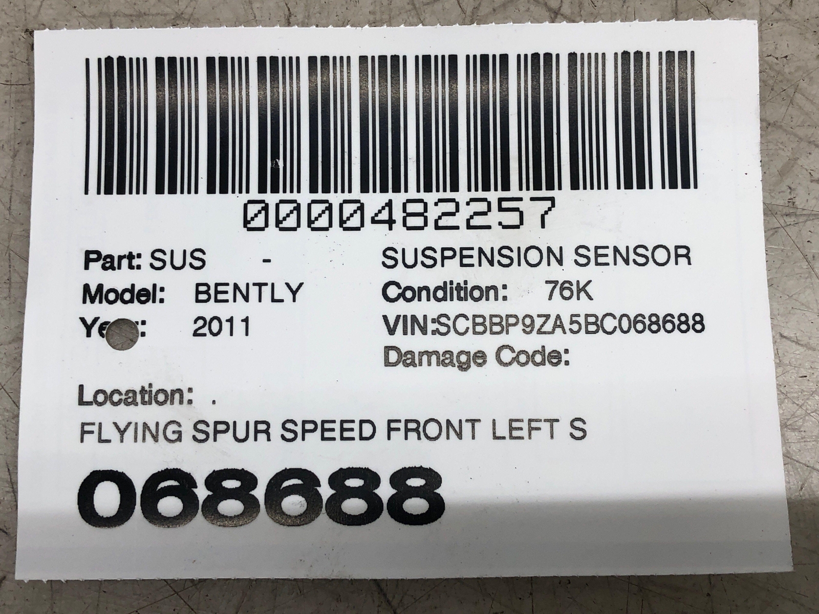 2006-2012 BENTLEY CONTINENTAL FRONT LEFT SUSPENSION RIDE HEIGHT HEADLAMP SENSOR