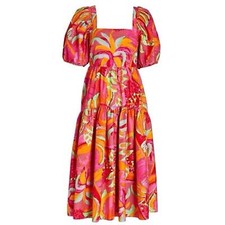 Farm Rio x Anthropologie Fruit Brush Puff Sleeve Midi Dress NWOT XS