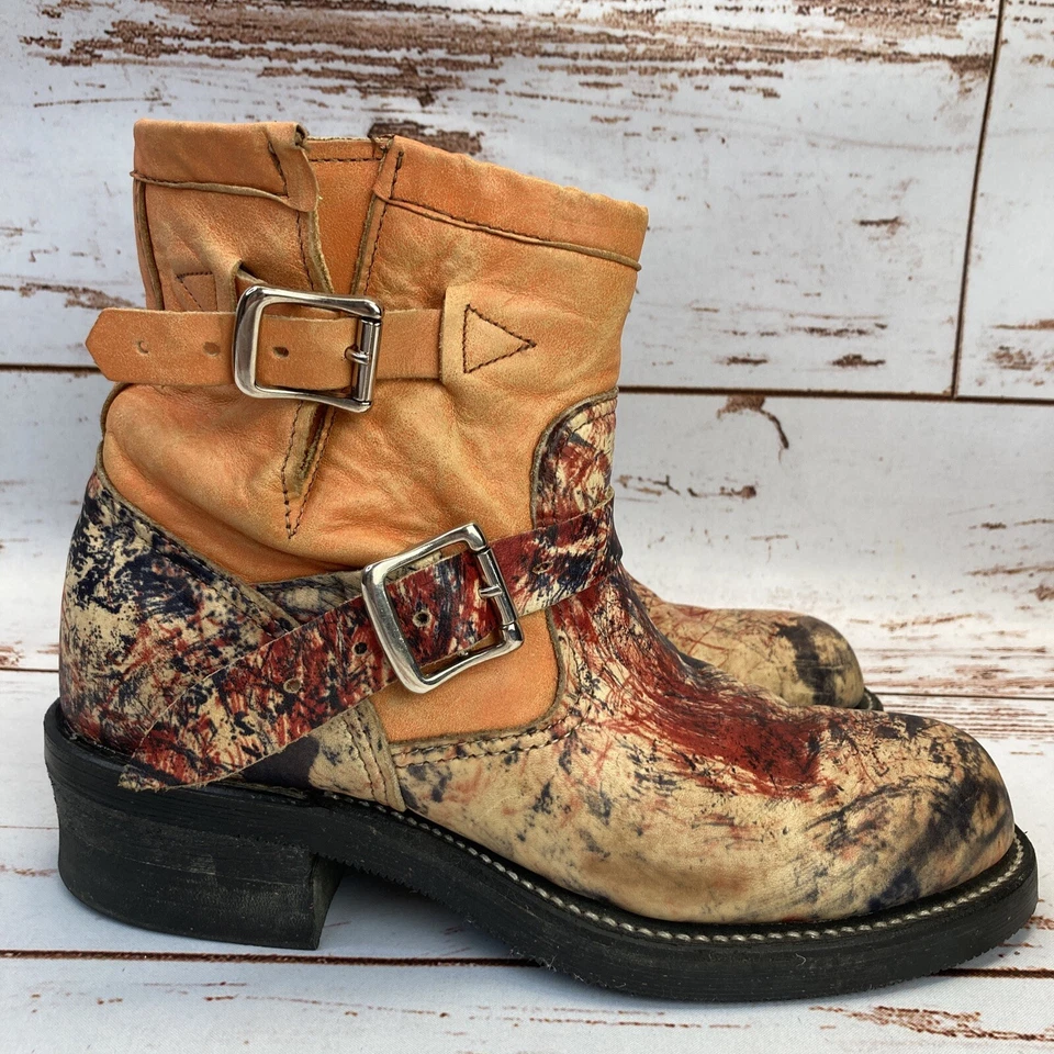 Chippewa Moto Leather Boots Men 6 Women 8 USA Engineer Western Outdoor Camo - Image 3 of 4