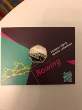 2012 LONDON OLYMPIC SPORTS 2011 50p COIN UNC SEALED IN CARD. ROWING.