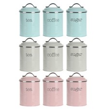Retro Tea Coffee Sugar Canisters Set of 3 Kitchen Storage Tins Jar Air Tight Lid