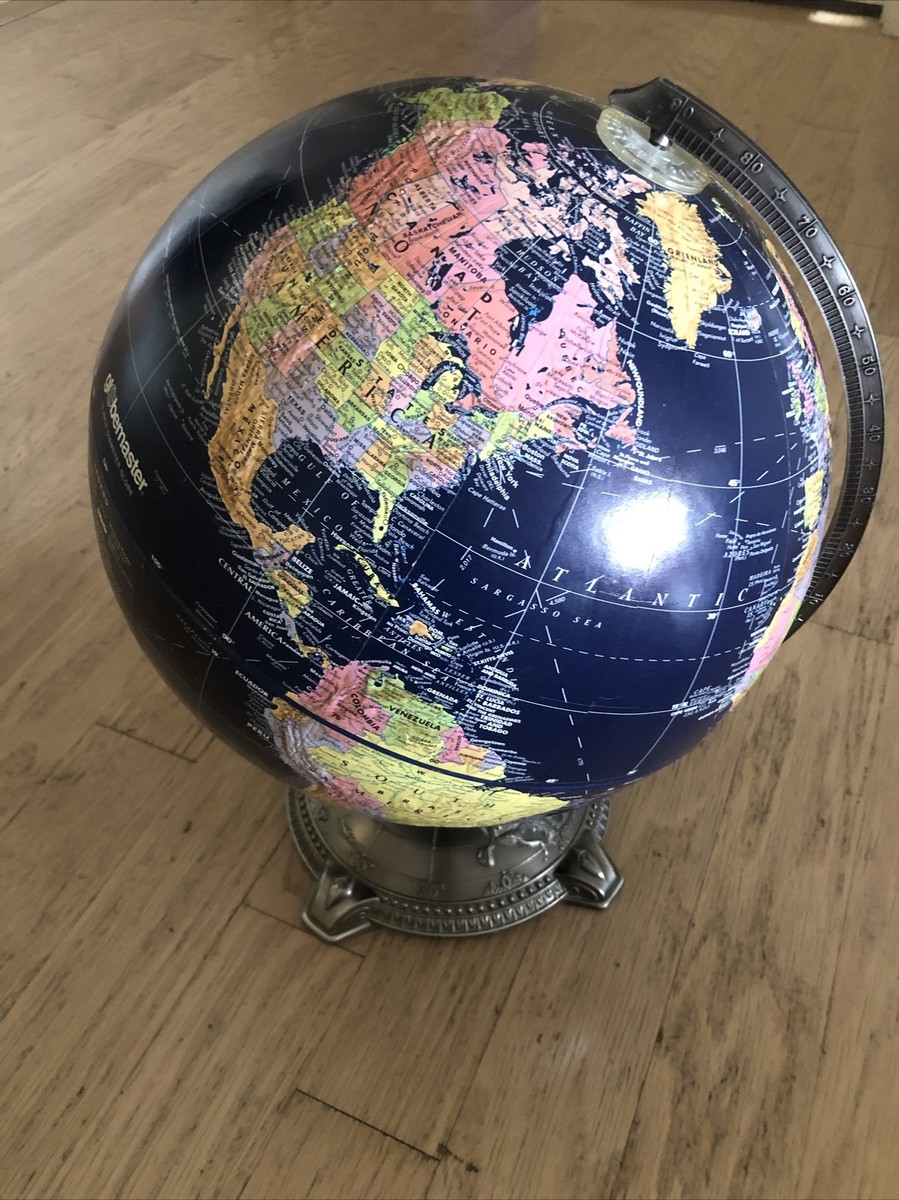 VTG Dark Blue Replogle Globe Globemaster 12 inch with Silver Metal