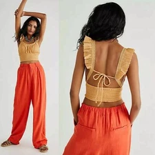 Free People Endless Summer A Summer Fave Smoked Cropped Blouse Delicate Ruffle M