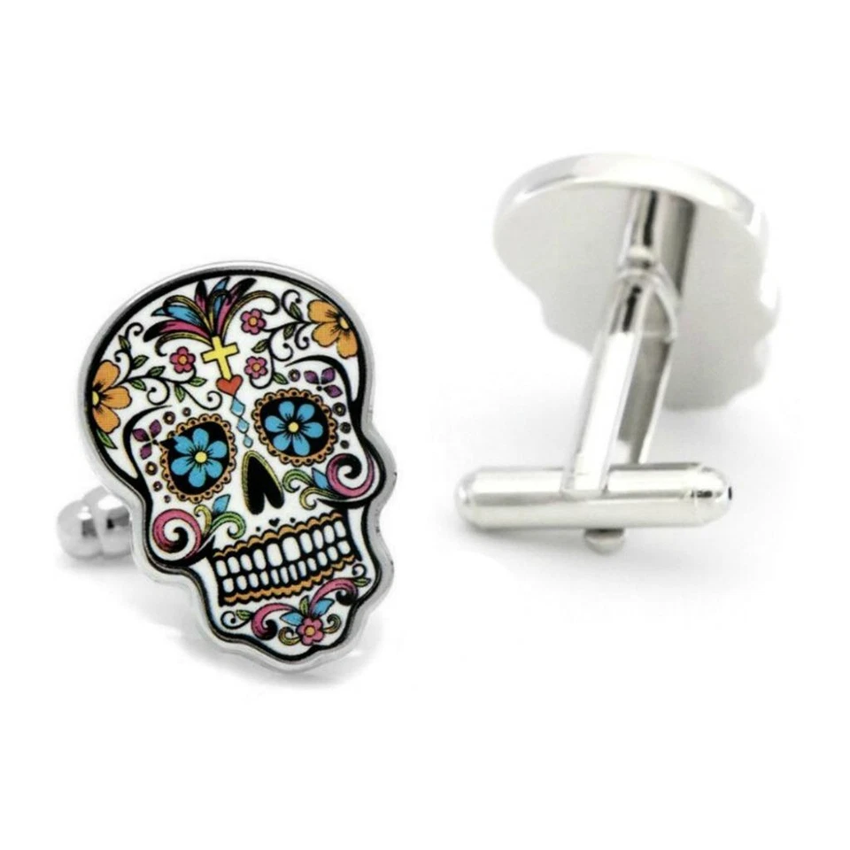 GEMELOS CALAVERA AZÚCAR Día de Muertos Color Esqueleto con BOLSA DE REGALO Boda Novio Foto 2 de 4