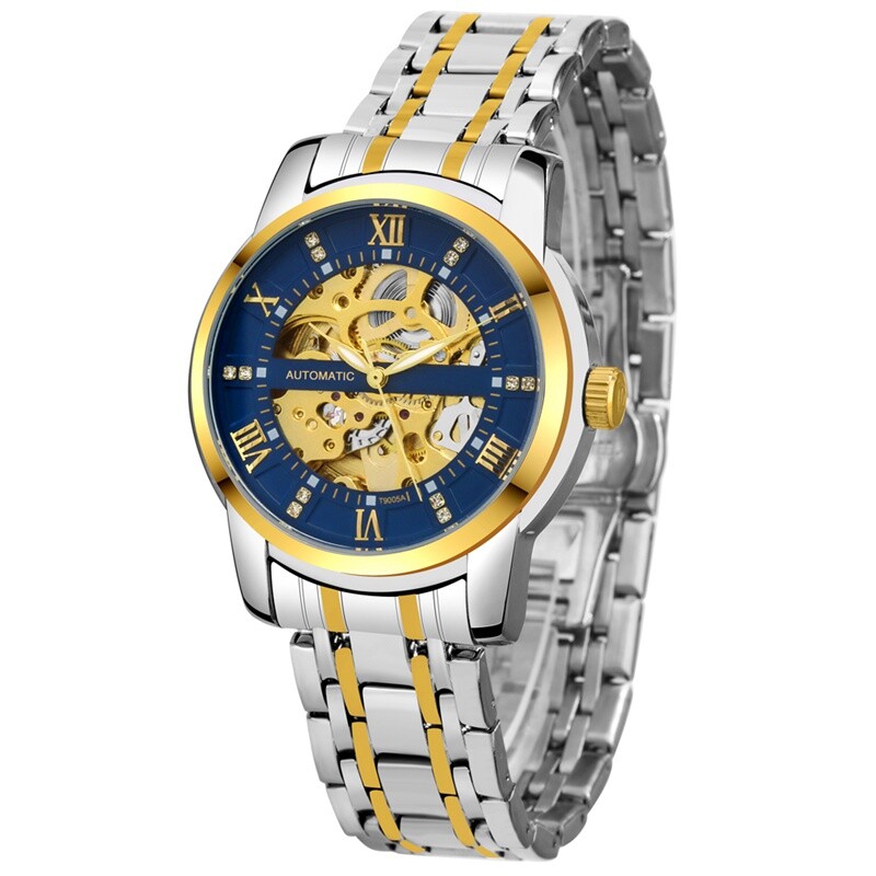 Stylish Men's Auto Mechanical Wristwatch Full Steel Bracelet Crystal Deco Gift image 8