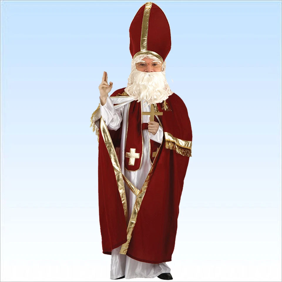 MARKENLOS Edles Kostüm Bischof Gr XL 4 teilig + Perücke Bart Nikolaus Bischofskostüm