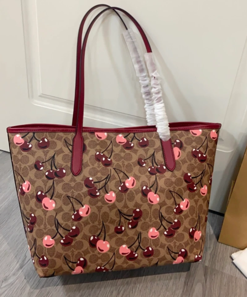 Bolso de Mano City Firma Lona Estampado Cereza Bronceado Multi CY691 Outlet NUEVO Foto 2 de 4