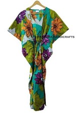 Indian 100% Cotton Loose Short Sleeve Flower Print Free Size gypsy Caftan Dress