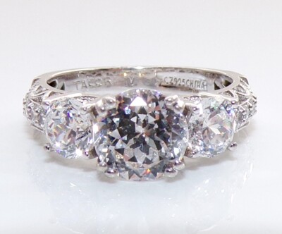 Tacori Sterling Silver Three Stone Engagement Ring Size 7 FZ